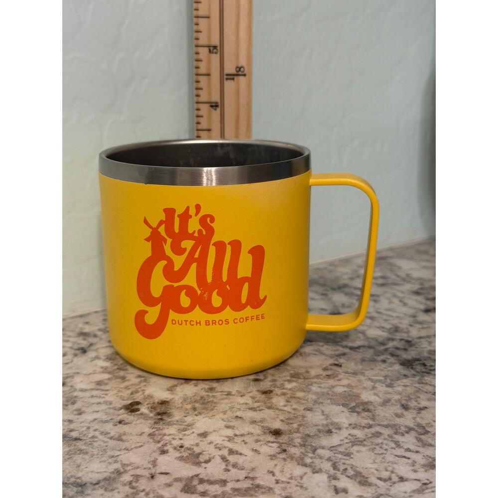 Dutch Bros Coffee “It’s All Good” Yellow Stainless Steel Camp Mug Coffee Cup